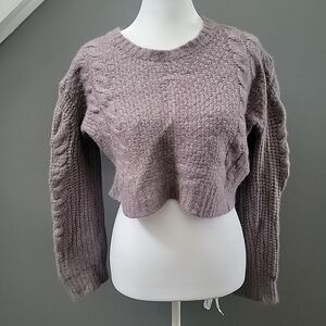 SKIN Dusty Purple Cable Knit Baby Alpaca/Wool Pullover Cropped Sweater Large